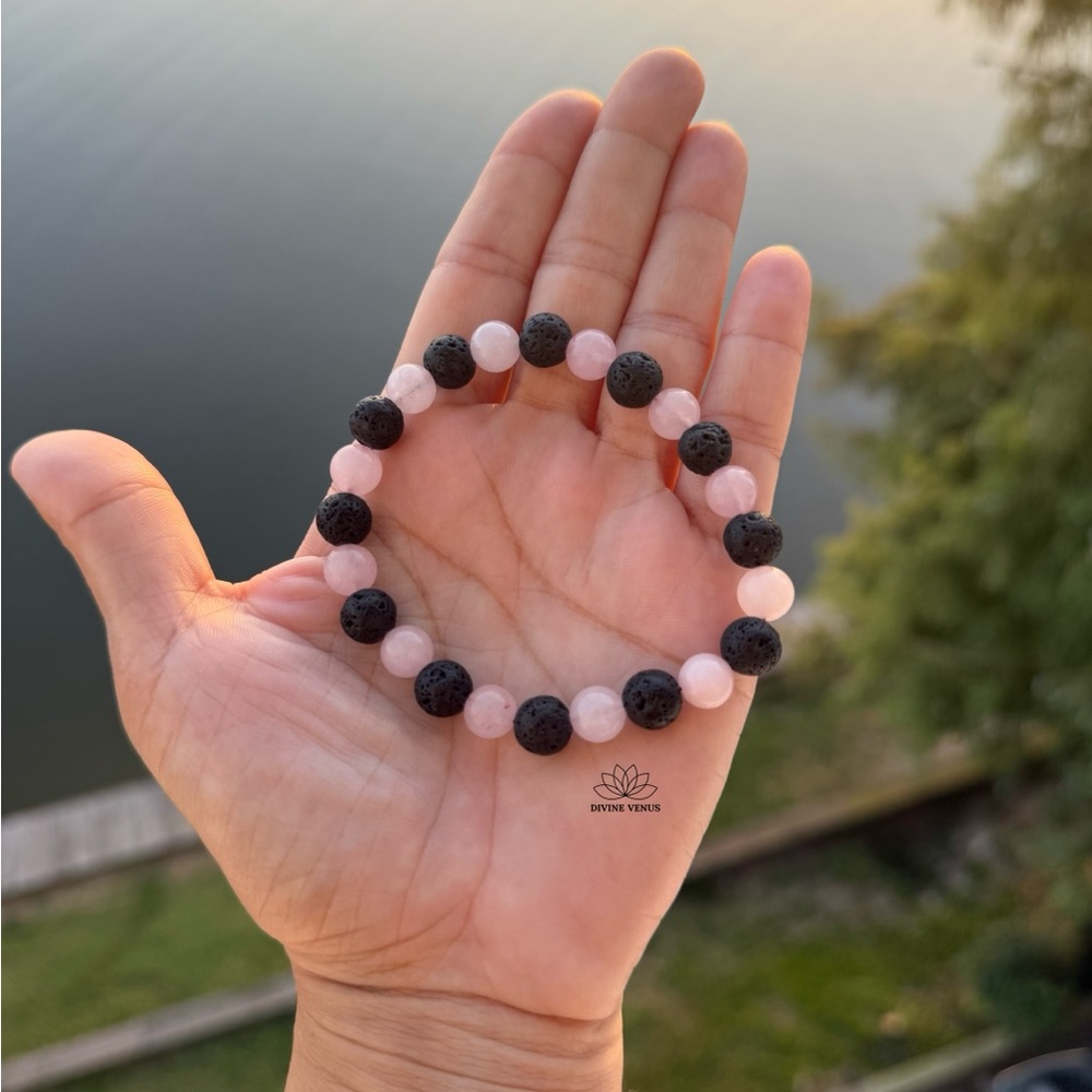 Rose Quartz & Lava Rock Bracelet | Handmade With Love
